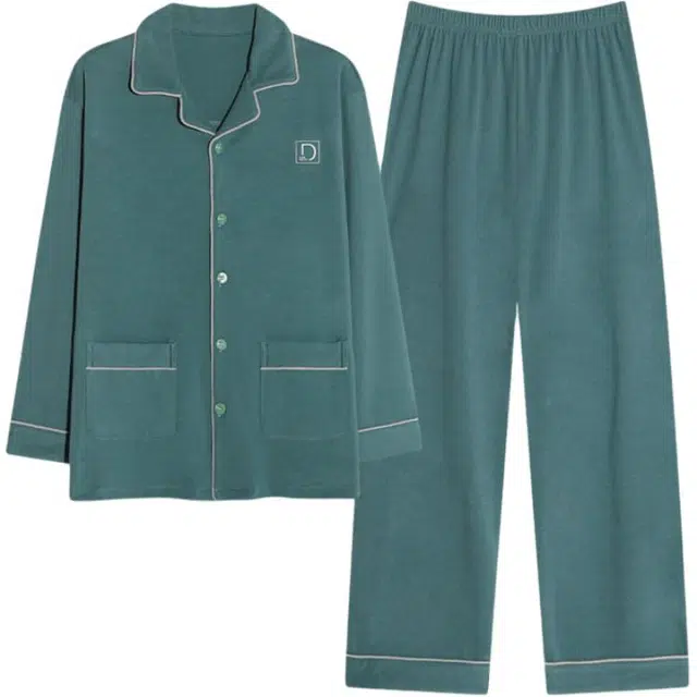 浮光岛屿 简约纯色时尚翻领高级感家居服舒适亲肤保暖可外穿睡衣套装 男款 礼盒装 浅绿色