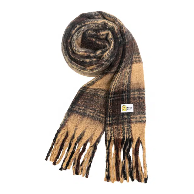 卡皮巴拉小黄豚 韩系氛围感美拉德风加厚格子保暖百搭高级感出行必备 聚酯纤维 绒线围巾 男女同款情侣款