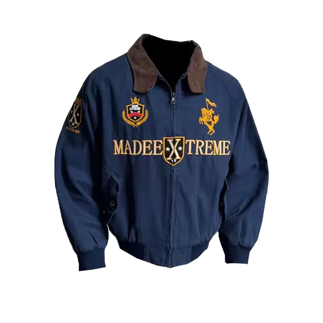 一碗士多 哈灵顿刺绣拼接翻领美拉德底特律潮牌美式复古街头高级感工装短款视觉系潮搭宽松休闲简约时尚百搭日常户外通勤夹克 男女同款