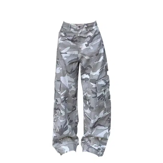 一碗士多 迷彩拼接解构大口袋美式复古高街时尚流行痞帅个性高级设计日常通勤宽松舒适百搭不挑人牛仔裤 男女同款
