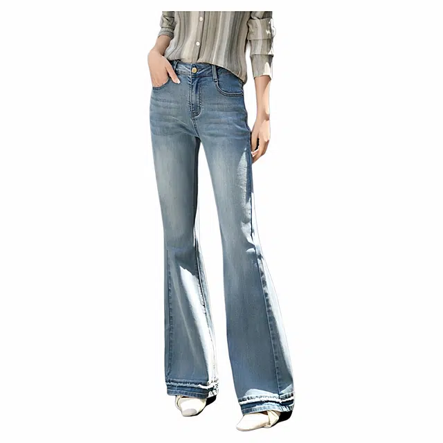 佐塞斯 高端品质轻奢优雅通勤水洗棉弹力女秋冬季高腰显瘦拼接毛边微喇裤牛仔裤 女款