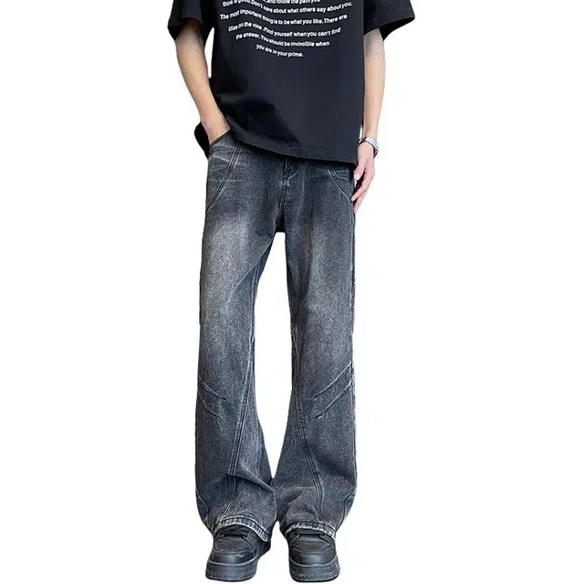 爱爸爸 美式直筒潮流百搭时尚简约经典有范个性风格牛仔裤 男款