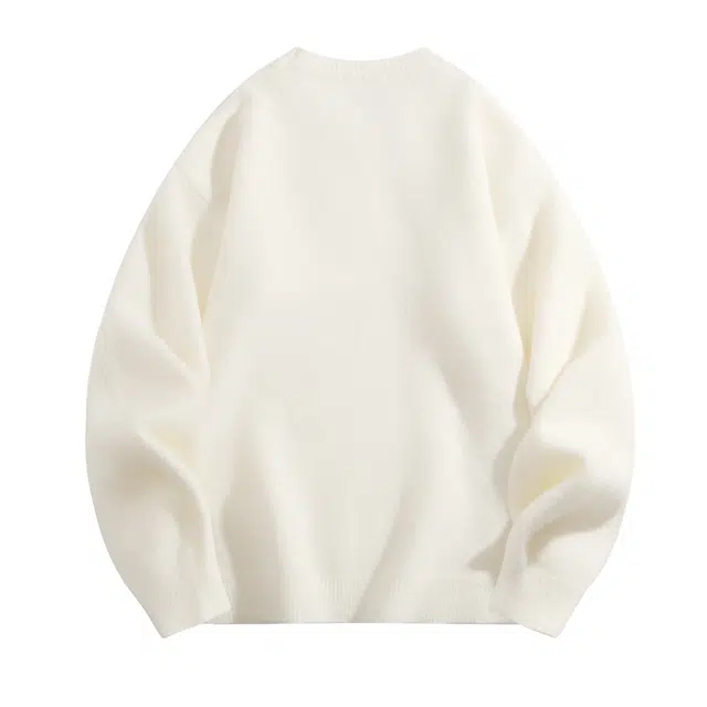 吾皇猫 加厚保暖纯色慵懒风圆领长袖套头刺绣标基础款针织毛衣 男女同款