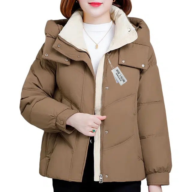 缪斯的诱惑 美式复古经典时尚减龄拼色棉衣保暖加厚面包服户外日常秋冬通勤休闲百搭厚实优雅外套夹克棉袄宽松显瘦防风抗寒立领连帽棉服 女款