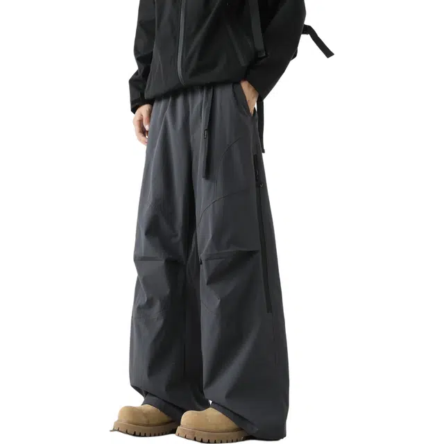 敦煌博物馆 美式复古户外防泼水直筒阔腿防风多口袋机能伞兵显高显瘦长裤侧面隐形拉链可调节裤脚百搭徒步骑行通勤工装裤 男女同款