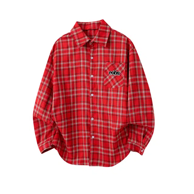 颂希尔 美式潮牌情侣长袖格子字母刺绣百搭休闲上衣衬衫 男女同款