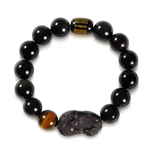 老庙 纳福聚福 木变石独特 造型精致  国风轻奢天然 黑曜石 手串 男女同款情侣款