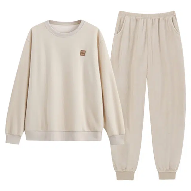 潞优野 轻奢法兰绒可外穿防寒家居服秋冬季抗静电珊瑚绒加厚加绒保暖 睡衣套装 女款