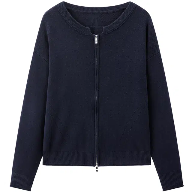 太平鸟 百搭简约罗纹圆领双拉链开衫针织衫 女款