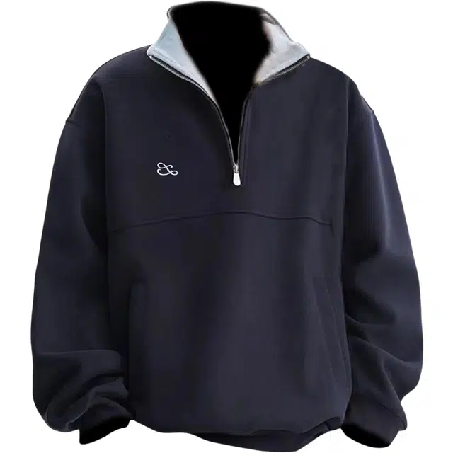 虫小绿 美式潮牌复古基础纯色胸口小标时尚半拉链立领上衣外套秋冬季痞帅气质百搭宽松休闲情侣款卫衣 男女同款