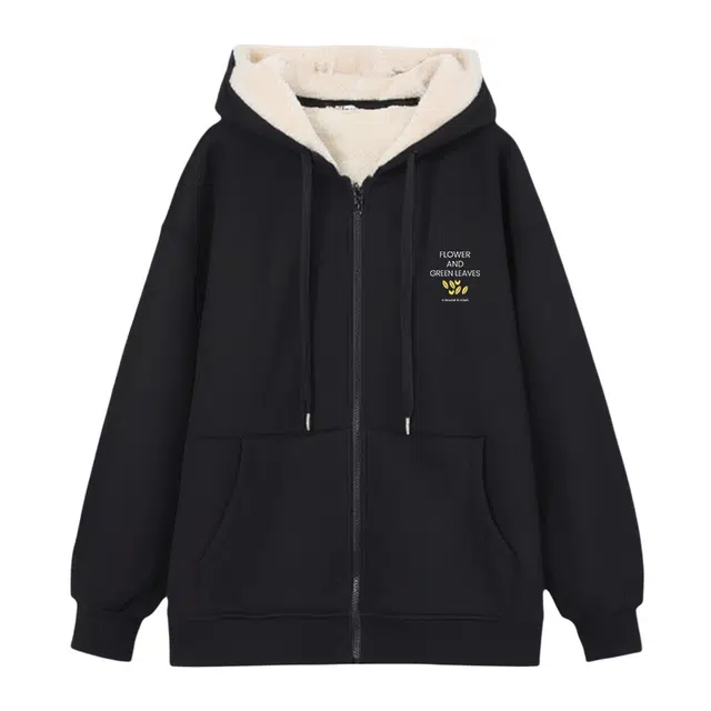 米子旗 加绒加厚连帽宽松羊羔毛百搭开衫卫衣 女款