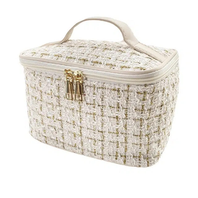 顽顽格子手提小香风化妆包大容量便携洗漱收纳包妆盒防尘包