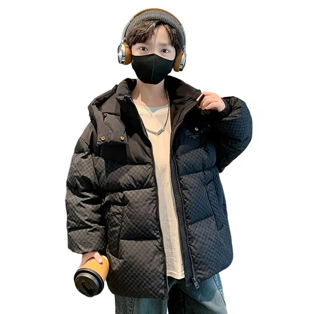 浪莎休闲棉衣 冬季 加棉加厚洋气连帽棉服 黑色 青少年