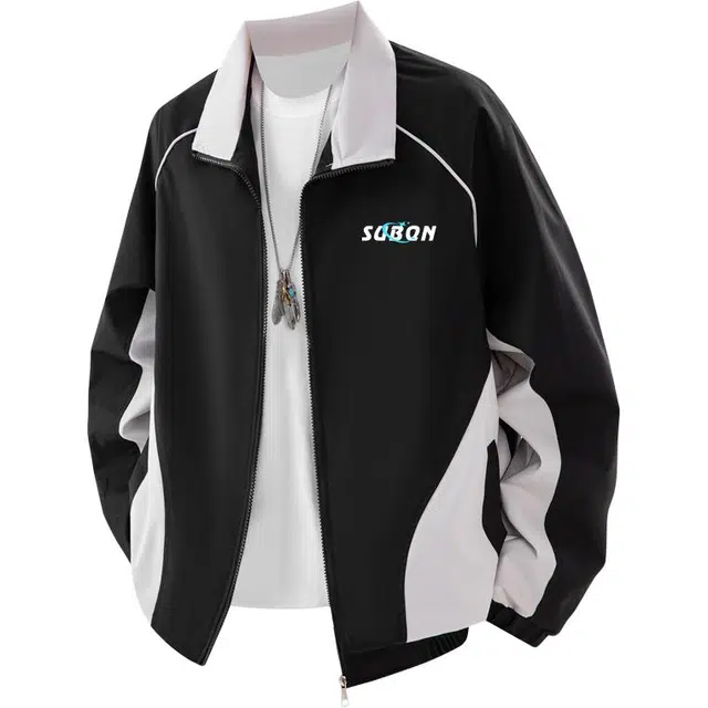 苏北青年   美式复古潮流高街痞帅品牌字母印花设计日常通勤运动学生党慵懒无性别主义基础款纯色宽松翻领开衫长袖夹克 男女同款