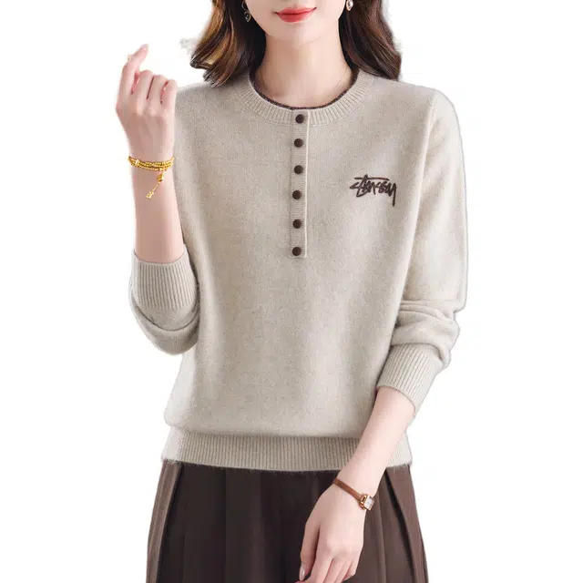 恒源祥 高端品质精细绵羊毛优雅简约百搭时尚质感半高领加厚打底针织衫 女款