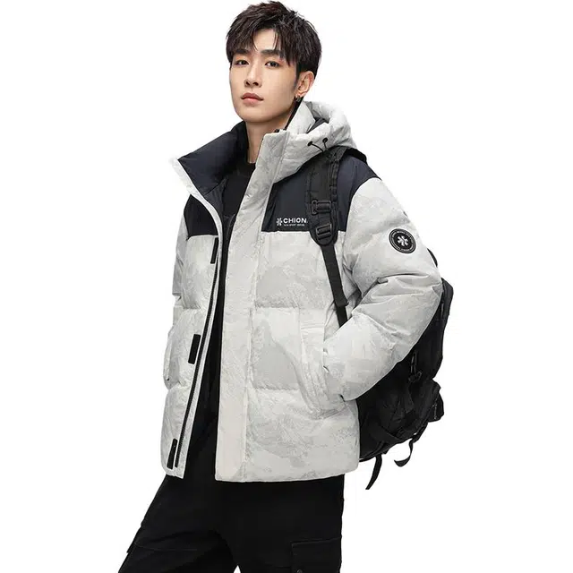 鸭鸭 青年时尚韩版潮流短款连帽户外运动休闲百搭防寒保暖迷彩面包羽绒服 男女同款