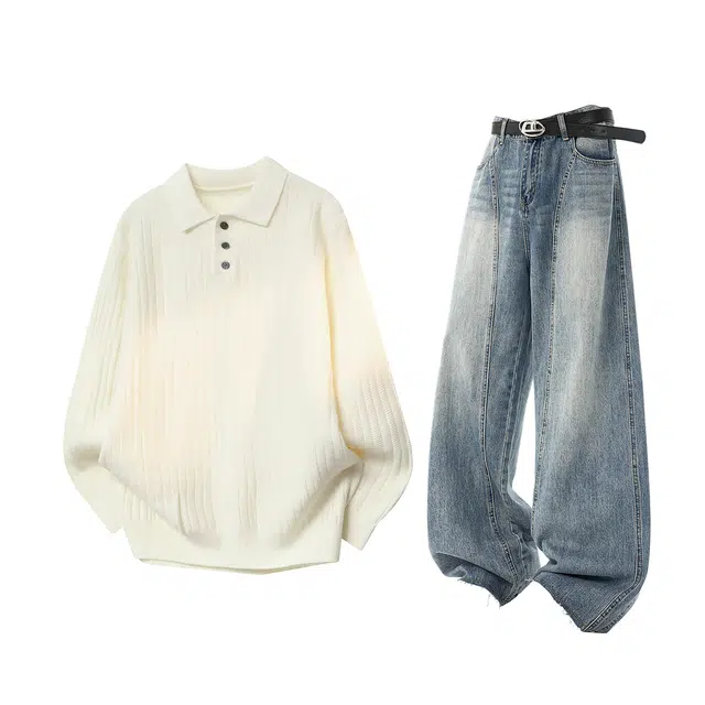 梓润格 高级学院风酷飒简约百搭港风大码肌理感美式阔腿牛仔裤无性别主义户外运动韩系氛围感老钱风高街宽松设计感弯刀卫衣套装 男女同款