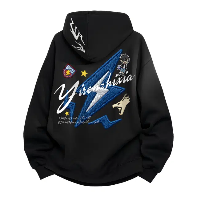 一人之下 国潮美式高街复古潮流仿刺绣工艺卡通图案设计纯色宽百搭松日常穿搭舒适通勤高级感套头氛围感卫衣 男女同款