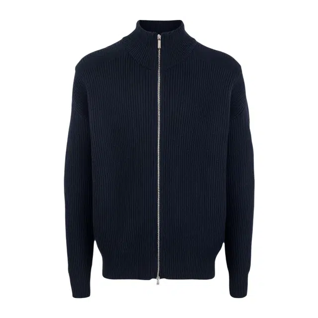 冈哉 纯色简约条纹双拉链开衫立领设计美式复古慵懒舒适柔软亲肤百搭休闲落肩针织衫 男女同款