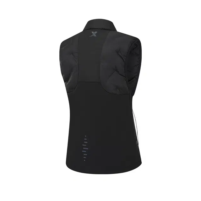 特步   专业跑步系列立领拉链保暖修身  羽绒马甲  女款  正黑色