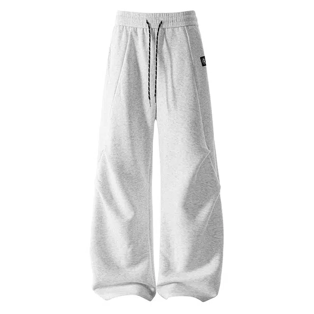 【dme】 纯色基础款松紧腰系带简约卫裤褶皱设计垂感百搭柔软舒适松弛感宽松直筒运动休闲裤 男女同款