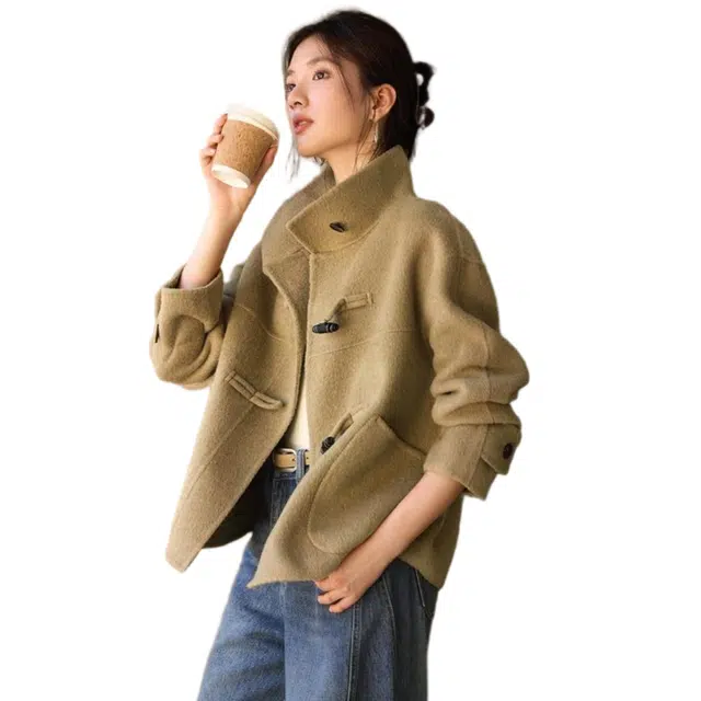 佐塞斯 高端品质轻奢绵羊毛短款双面呢女秋冬设计感韩系毛呢外套大衣 女款