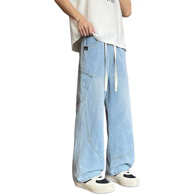 法文箱子 美式高街春秋潮流牛仔时尚工装设计复古宽松百搭休闲直筒裤 男款