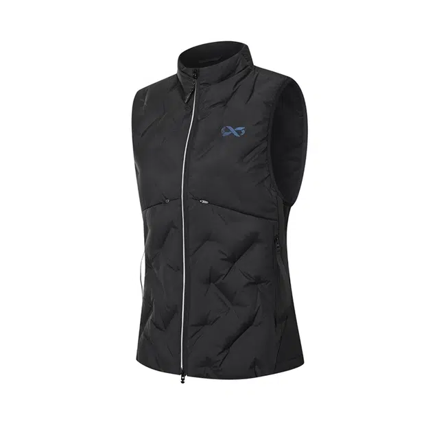 特步   专业跑步系列立领拉链保暖修身  羽绒马甲  女款  正黑色