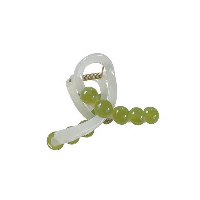 尚先生 小清新绿色树脂圆珠抓夹亚克鲨鱼夹发卡 温柔半扎夹女 发夹 女款