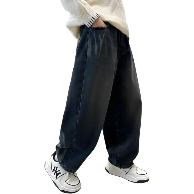 俞兆林牛仔裤 男大童酷帅纯色潮范直筒户外健身跑步舒适亲肤加绒保暖 青少年