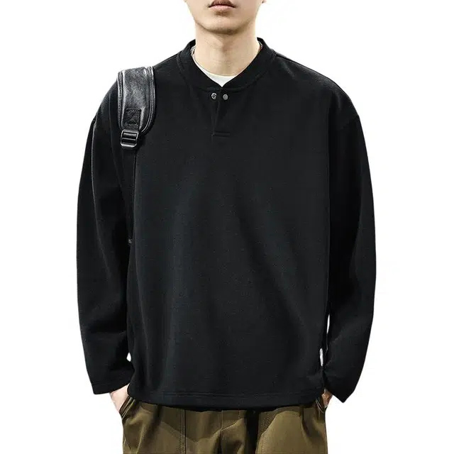 遨宇 秋季美式经典复古潮牌极简风轻奢高级感亨利领潮流男宽松套头休闲户外长袖通勤百搭外套卫衣 男款