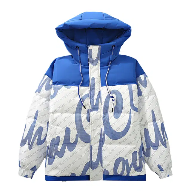 棉基因 美式高街绗缝基础款数码满印系列风格简约连帽面包服纯色宽松休闲防风外套防寒保暖加厚落肩袖羽绒服 男女同款