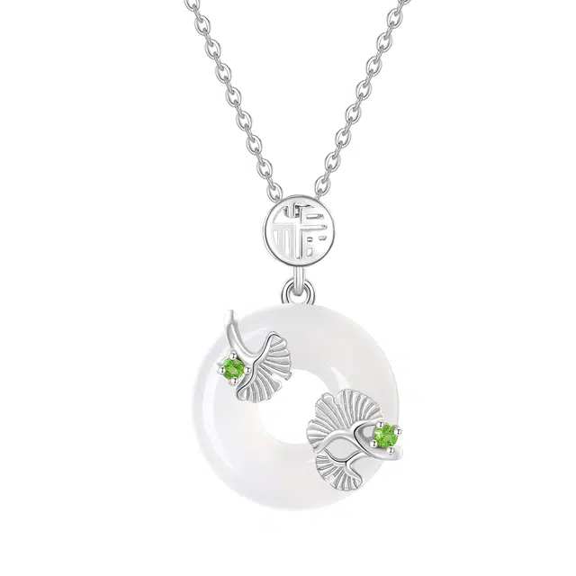 福润莱 银杏平安扣吊坠锁骨链 新中式精致轻奢小众简约大方设计高级感 清新淡雅 #好运 玉髓 项链 男女同款情侣款