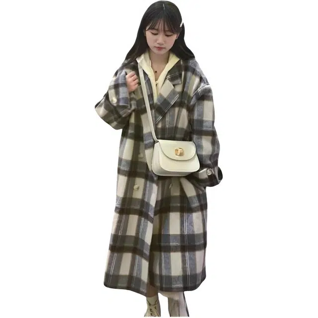 荟萃阁 高级感格子美拉德小个子毛呢外套大衣 女款