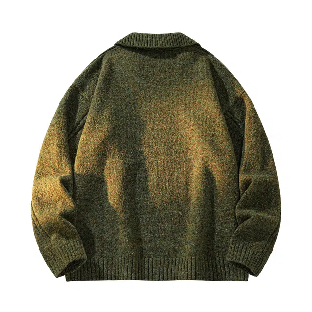 敦煌博物馆 美式复古慵懒感简约织唛标潮流翻领针织上衣学院风经典百搭宽松软糯舒适休闲通勤毛衣 男女同款