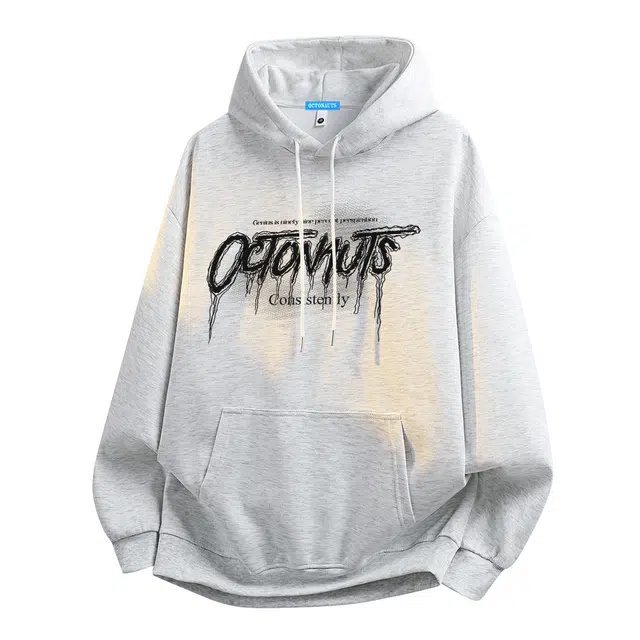 海底小纵队 春秋冬简约基础款美式高街流体字母印花创意百搭上衣多巴胺色系袋鼠口袋套头连帽长袖宽松时尚单品抽绳休闲卫衣 男女同款