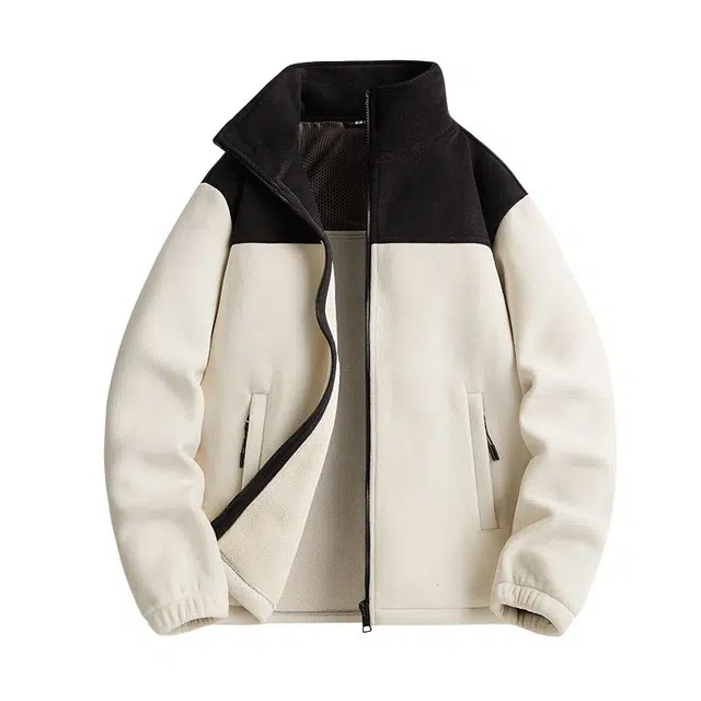 棉基因 冬季拼接撞色摇粒绒优质棉棒球服保暖高个小个子日系男简约潮流夹棉袄子美式高街工装风青少年职场通勤学院风棉衣外套 男女同款