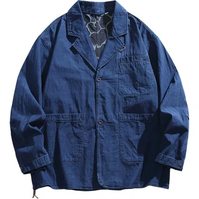 宫奴 潮牌日系复古纯棉水洗宽松多口袋西装领牛仔夹克 男女同款