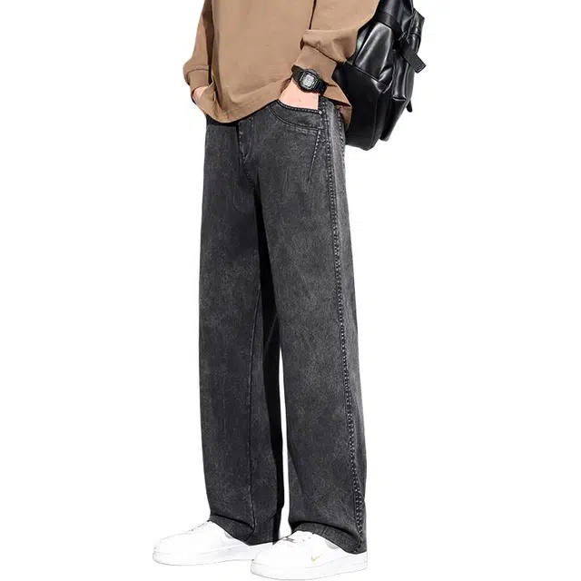 协协乐 美式扎染雪花解构机能高街风秋冬季潮牌宽松直筒阔腿垂坠感拖地裤青少年痞帅拼接氛围感百搭运动长裤休闲裤 男款