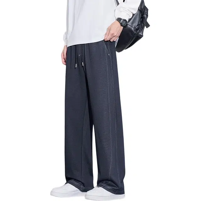 协协乐 美式复古高街风拼接氛围感秋冬季宽松直筒阔腿垂坠感拖地裤青少年弹力抽绳痞帅百搭做旧运动长裤休闲裤 男款