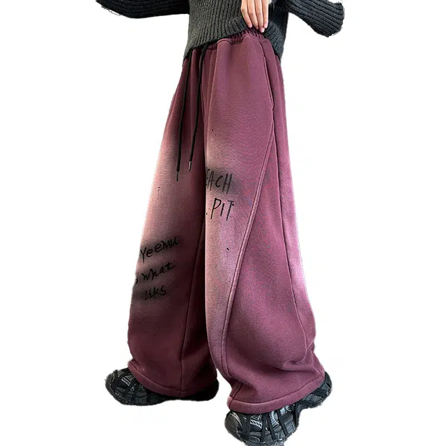 蓝彩何牛仔裤 女童加绒裤子秋冬款女大童网红潮酷卫裤儿童阔腿裤初中生运动裤