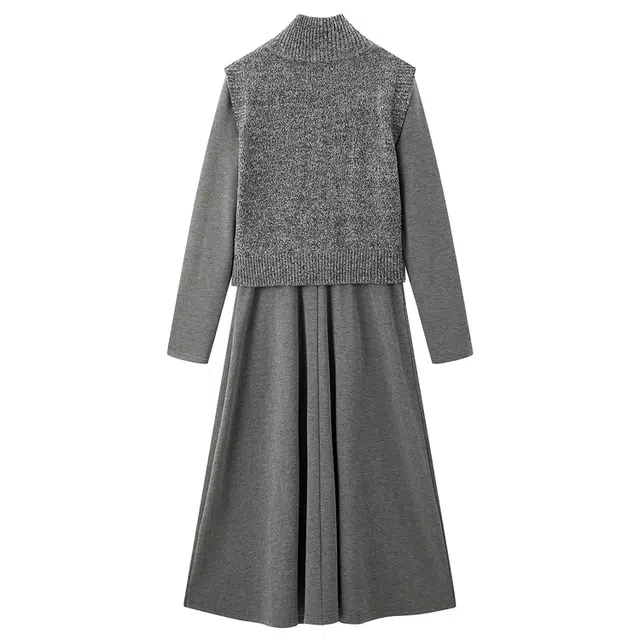 太平鸟 针织简约优雅百搭轻盈时尚长袖连衣裙 女款