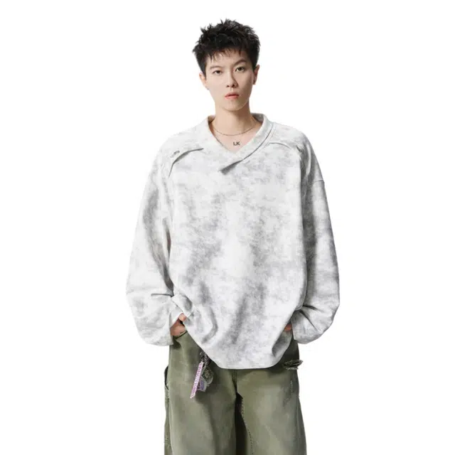 加荣 美式扎染不规则解构正肩翻领毛衫男款秋季复古潮牌男装衣休闲百搭毛衣男士潮流高级感打底衫男生老钱风设计感针织衫 男女同款