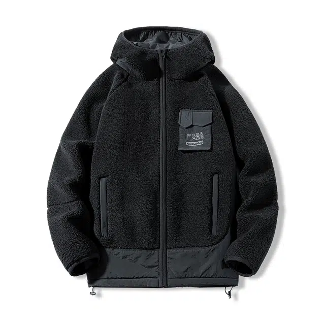 棉基因 冬季羊羔绒摇粒绒立领优质棉棒球服保暖高个小个子日系男简约潮流夹棉袄子美式高街工装风青少年职场通勤学院风棉衣外套 男女同款