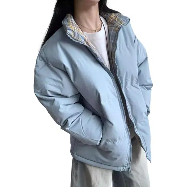 单爵 格子拼接立领棉衣棉服 男女同款