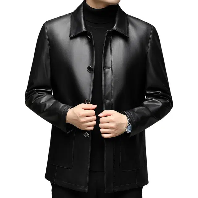 太子龍 品牌真皮外套绵羊皮秋冬季皮夹克直筒翻领休闲舒适皮衣 男款