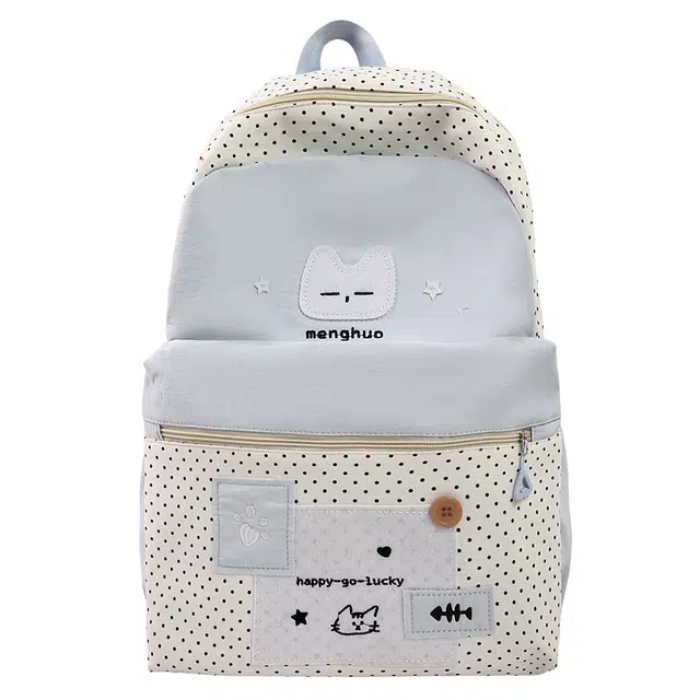 南潇湘 小清新休闲可爱卡通趣味时尚个性背包初高中大学生上课简约百搭书包 尼龙 双肩包 大号 男女同款情侣款 蓝色/粉色/黄色/黑色/白色