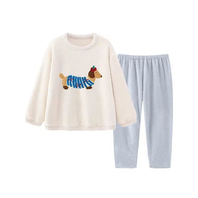 米囹 冬季女珊瑚绒加厚圆领半边绒简约慵懒风冬天保暖家居服可外穿睡衣套装 女款