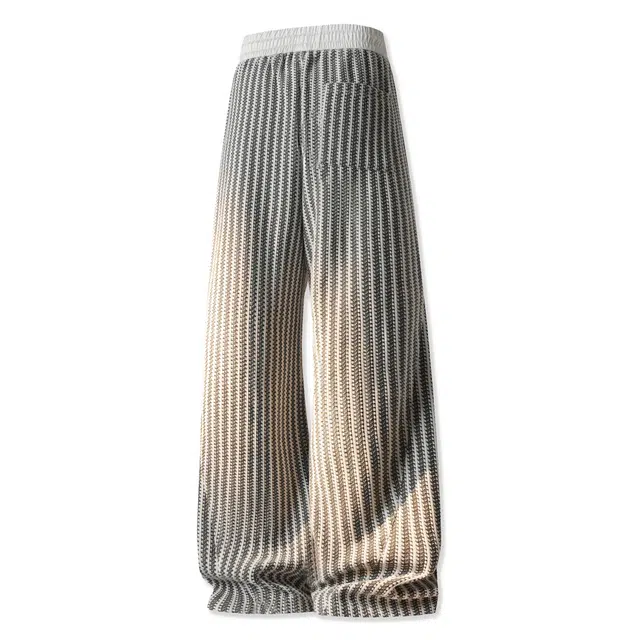 范索米 秋冬加绒款 港式复古条纹肌理感阔腿潮流百搭直筒休闲裤 男女同款