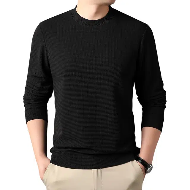 卡丹狄诺  泡泡华夫格春秋季质感长袖圆领打底衫男卫衣 男款